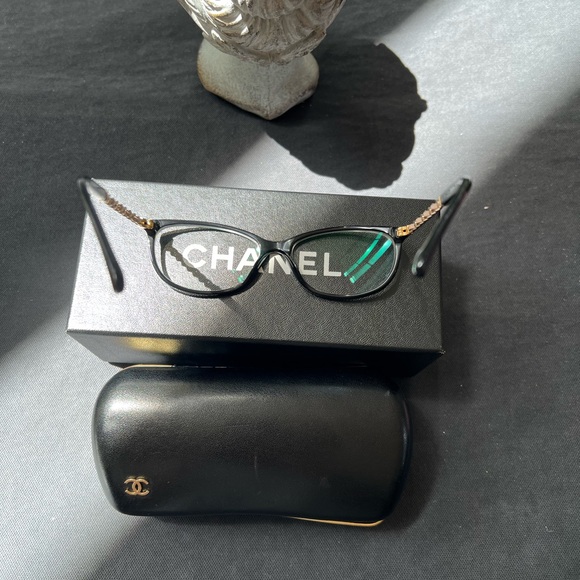 CHANEL 3221-Q Beige Leather Glasses Frames Chain Link EUC Italy Emma Watson - Picture 11 of 16